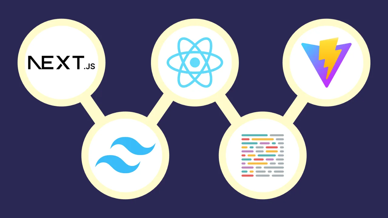 The Next.js, React, Vite, Tailwind, and Prettier logos