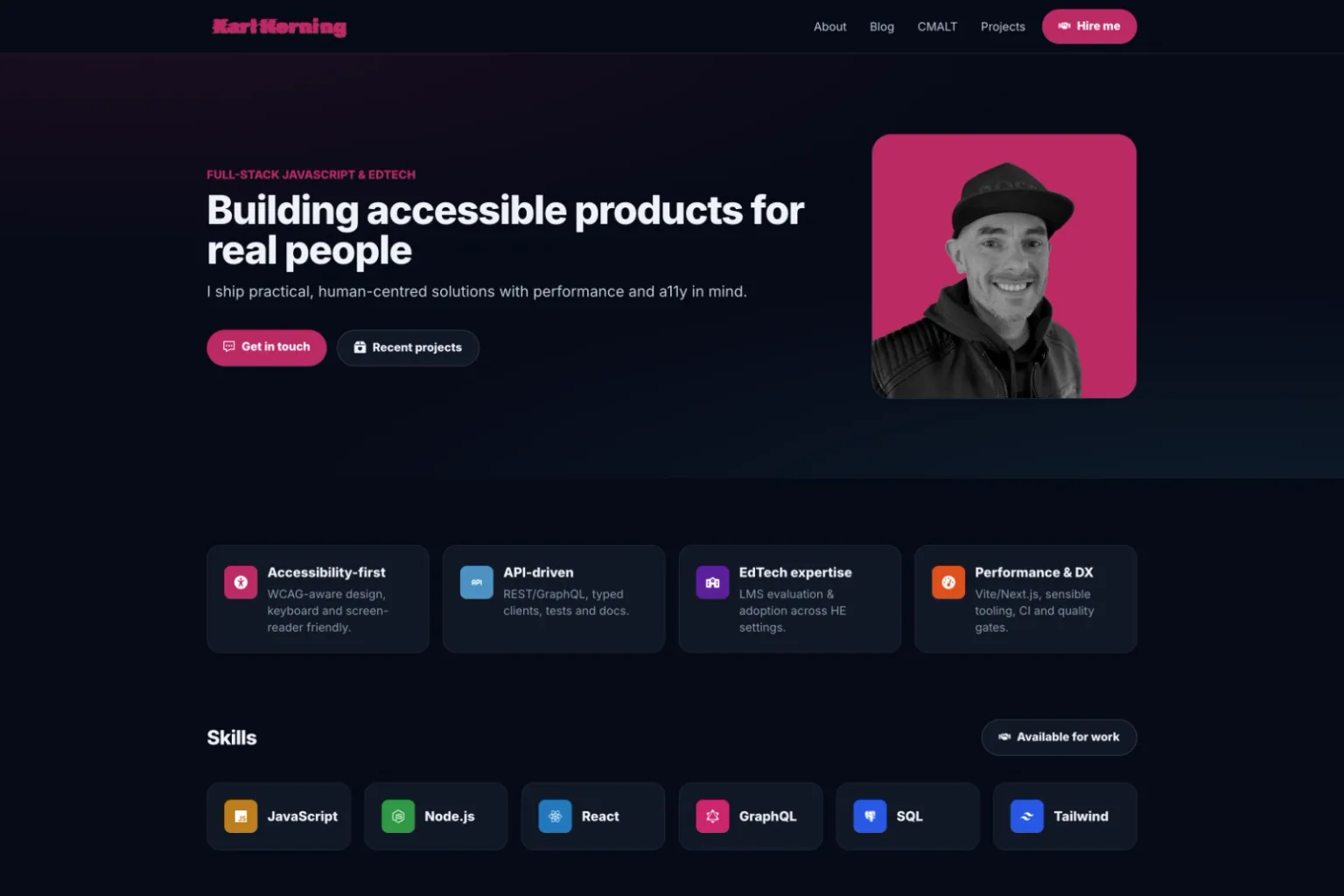 Screenshot of Karl Horning's portfolio homepage